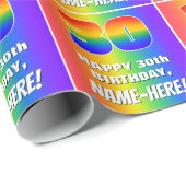 30e verjaardag: kleurrijk, vun regenboogpatroon #  cadeaupapier (Rol Hoek)