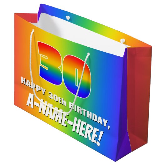 30e verjaardag: kleurrijk, vun regenboogpatroon #  groot cadeauzakje (Voorkant Gekanteld)