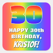 30e verjaardag: kleurrijk, vun regenboogpatroon #  vierkante sticker (Voorkant)