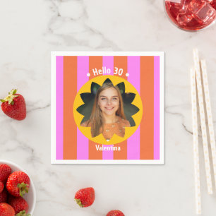 30e verjaardag kleurrijke foto roze geel trendy servet