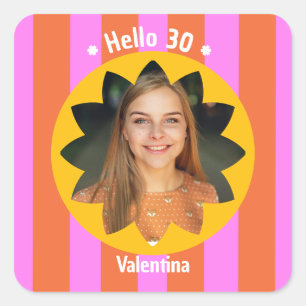 30e verjaardag kleurrijke foto roze geel trendy vierkante sticker