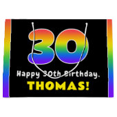 30e verjaardag: kleurrijke regenboog # 30, aangepa groot cadeauzakje (Voorkant)