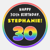 30e verjaardag: kleurrijke regenboog # 30, aangepa ronde sticker (Voorkant)