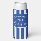 30e Verjaardag Koninklijk Blauwe Streep Klasse Seltzer Blikjeskoeler (Seltzer Voorkant)