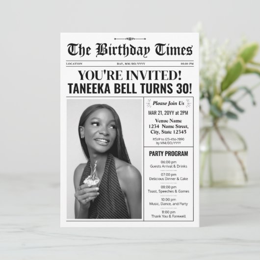 30e verjaardag krantenuitnodiging met programma (Staand voorkant)