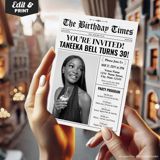 30e verjaardag krantenuitnodiging met programma