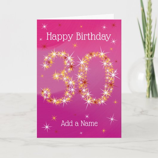 30e verjaardag - leeftijd 30 ster cijfers - Roze Kaart (Voorkant)