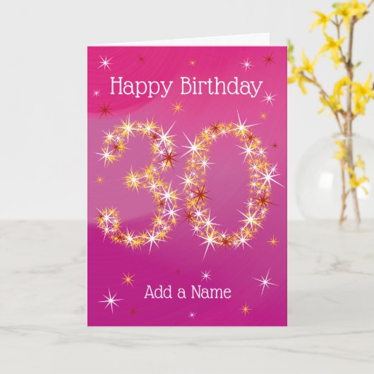 30e verjaardag - leeftijd 30 ster cijfers - Roze Kaart (Gele Bloem)