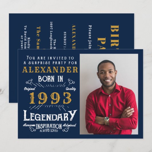 30e verjaardag Legend Retro Blue Gold Kaart (Voorkant / Achterkant)