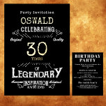 30e verjaardag Legendary Zwart Goud Retro Folie Uitnodiging<br><div class="desc">Voor degenen die hun 30e verjaardag vieren hebben we de ideale verjaardagsfeestuitnodiging met een gevoel. De zwarte achtergrond met een gouden folie typografie. Het ontwerp is eenvoudig en toch elegant met een retro gevoel. Pas de tekst van deze verjaardagsuitnodiging eenvoudig aan met behulp van de meegeleverde sjabloon. Onderdeel van een...</div>