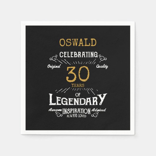 30e verjaardag Legendary Zwart Goud Retro Servet (Voorkant)