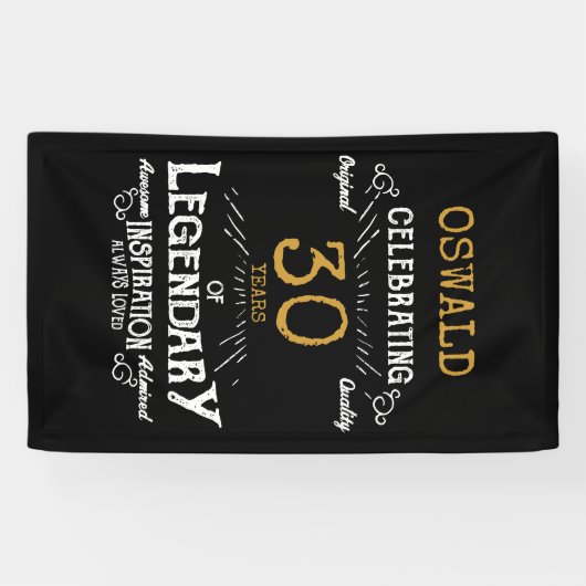 30e verjaardag Legendary Zwart Goud Retro Spandoek (Horizontaal)