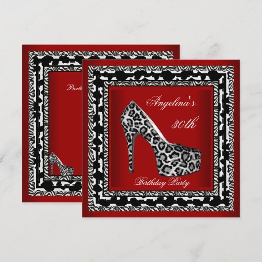 30e verjaardag Leopard Wild Black White Red Kaart (Voorkant / Achterkant)