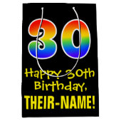 30e verjaardag: Leuk, Vet, Kleurrijk, Regenboog "3 Medium Cadeauzakje (Voorkant)