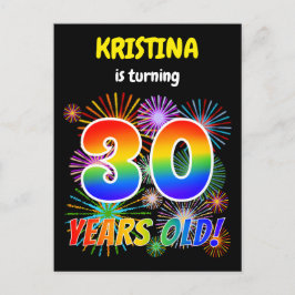 30e verjaardag - Leuk vuurwerk, Rainbow Look "30" Briefkaart