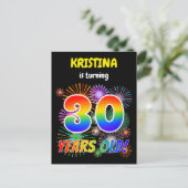 30e verjaardag - Leuk vuurwerk, Rainbow Look "30" Briefkaart (Staand voorkant)