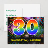 30e verjaardag – Leuk vuurwerkpatroon + Regenboog  Briefkaart (Voorkant / Achterkant)