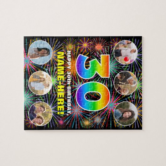 30e verjaardag: Leuke regenboog #, aangepaste naam Legpuzzel (Horizontaal)