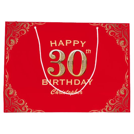 30e verjaardag Lijst van Red en Gold Glitter Groot Cadeauzakje (Achterkant)