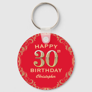 30e verjaardag Lijst van Red en Gold Glitter Sleutelhanger