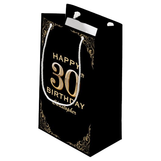 30e verjaardag Lijst voor zwarte feestdag en goudg Klein Cadeauzakje (Achterkant Gekanteld)