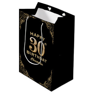 30e verjaardag Lijst voor zwarte feestdag en goudg Medium Cadeauzakje