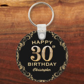 30e verjaardag Lijst voor zwarte feestdag en goudg Sleutelhanger (Voorkant)