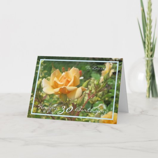 30e verjaardag Louise Yellow Rose Modern Blue Lijs Kaart (Voorkant)