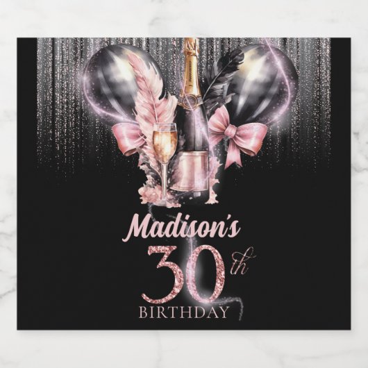 30e Verjaardag Luxe Roos Sparkling Wijnetiket (Enkel label)