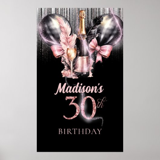 30e Verjaardag Luxe Roos Wijnfeestbord Poster (Voorkant)