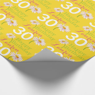 30e verjaardag madeliefje gele cadeauverpakking cadeaupapier