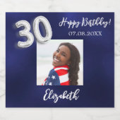 30e verjaardag marine blauwe foto sparkling wijnetiket (Enkel label)