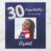 30e verjaardag marine blauwe foto wijn etiket (Enkel label)