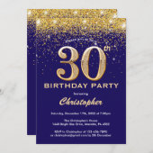 30e verjaardag marineblauw en goudglitter-Confetti Kaart (Voorkant / Achterkant)
