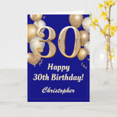 30e verjaardag marinenblauw en gouden ballonnen Co Kaart (Gele Bloem)