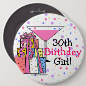 30e verjaardag meisje ronde button 6,0 cm (Voorkant /achterkant)