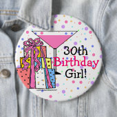 30e verjaardag meisje ronde button 6,0 cm (In situ)