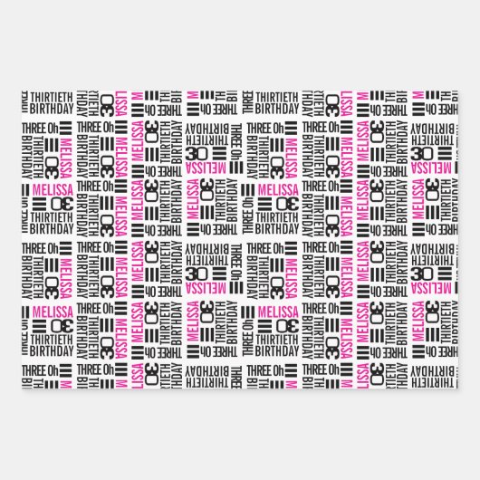 30e verjaardag meisjes foto's zwart-wit roze wr inpakpapier vel (Voorkant 3)