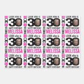 30e verjaardag meisjes foto's zwart-wit roze wr inpakpapier vel (Voorkant 2)