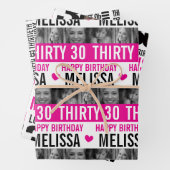 30e verjaardag meisjes foto's zwart-wit roze wr inpakpapier vel (In situ)