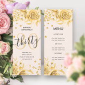 30e verjaardag Menu Gouden Bloemen Glitter Kaart