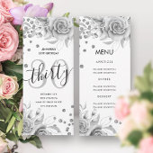 30e verjaardag Menu Zilveren Bloemen Glitter Kaart