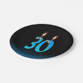 30e verjaardag met aangestoken kaarsnummers papieren bordje (Gekanteld)
