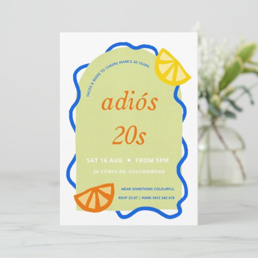 30e verjaardag Mexicaanse Adios 20s Party uitnodig Kaart (Staand voorkant)
