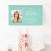 30e verjaardag Mint Green Silver Confetti Foto Spandoek (Insitu)