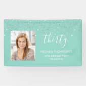 30e verjaardag Mint Green Silver Confetti Foto Spandoek (Horizontaal)