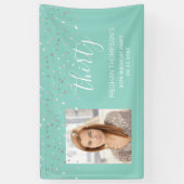 30e verjaardag Mint Green Silver Confetti Foto Spandoek (Verticaal)