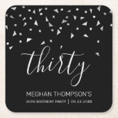 30e verjaardag Modern Black Silver Confetti Kartonnen Onderzetters (Voorkant)