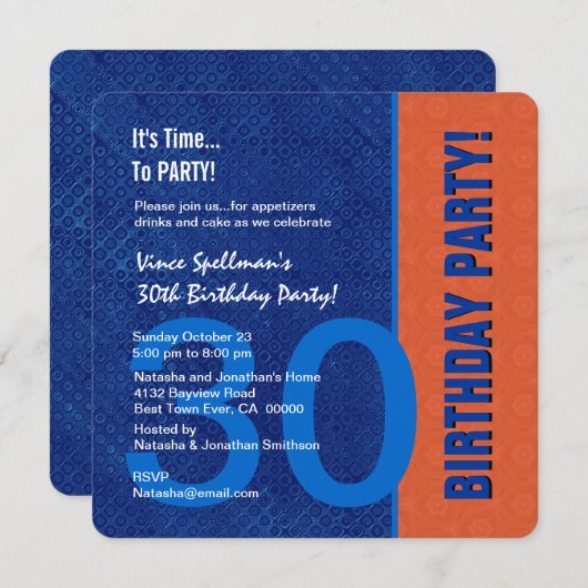 30e verjaardag Modern Blue en Oranje Kaart (Voorkant / Achterkant)