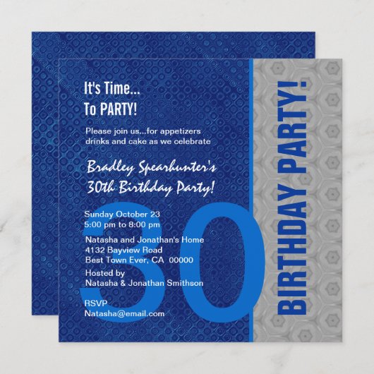 30e verjaardag Modern Blue en Silver S300 Kaart (Voorkant / Achterkant)